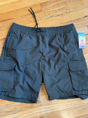 Primark Men's Dark Gray Cargo Swim Shorts with Drawstring